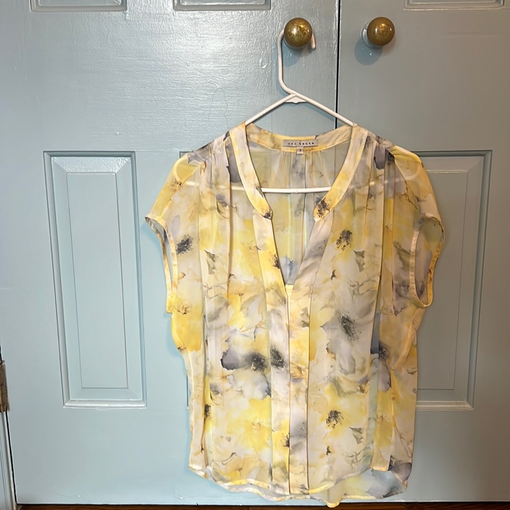 Light yellow and gray flowered blouse